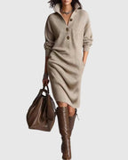 Women’s Ribbed Knit Button-Front Midi Dress khaki