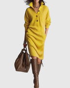 Women’s Ribbed Knit Button-Front Midi Dress yellow