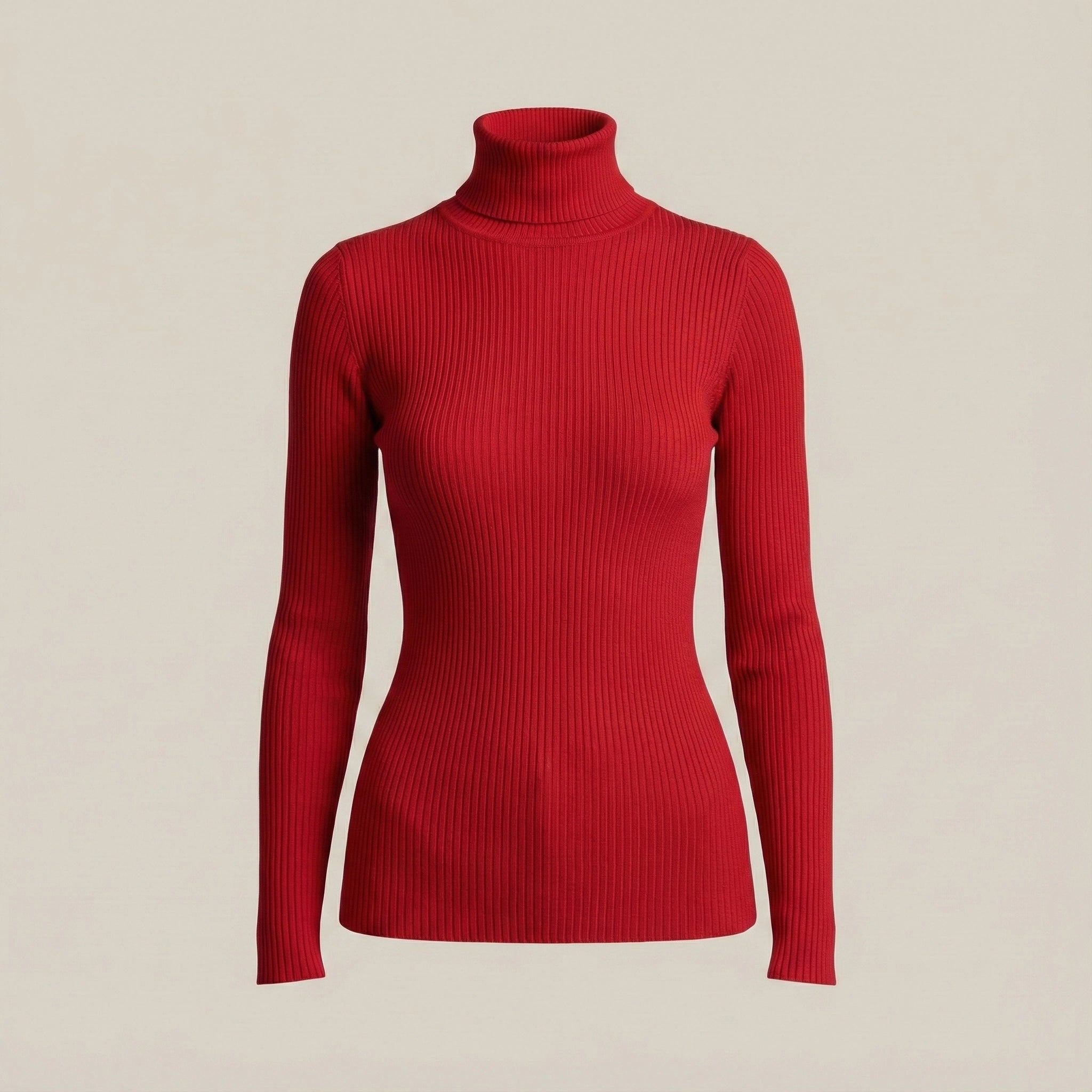 Red turtleneck sweater on a beige background