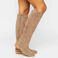 Knee-High Suede Boots with Block Heel for Women