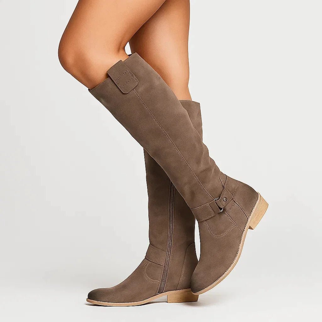 Knee-High Suede Boots with Block Heel for Women